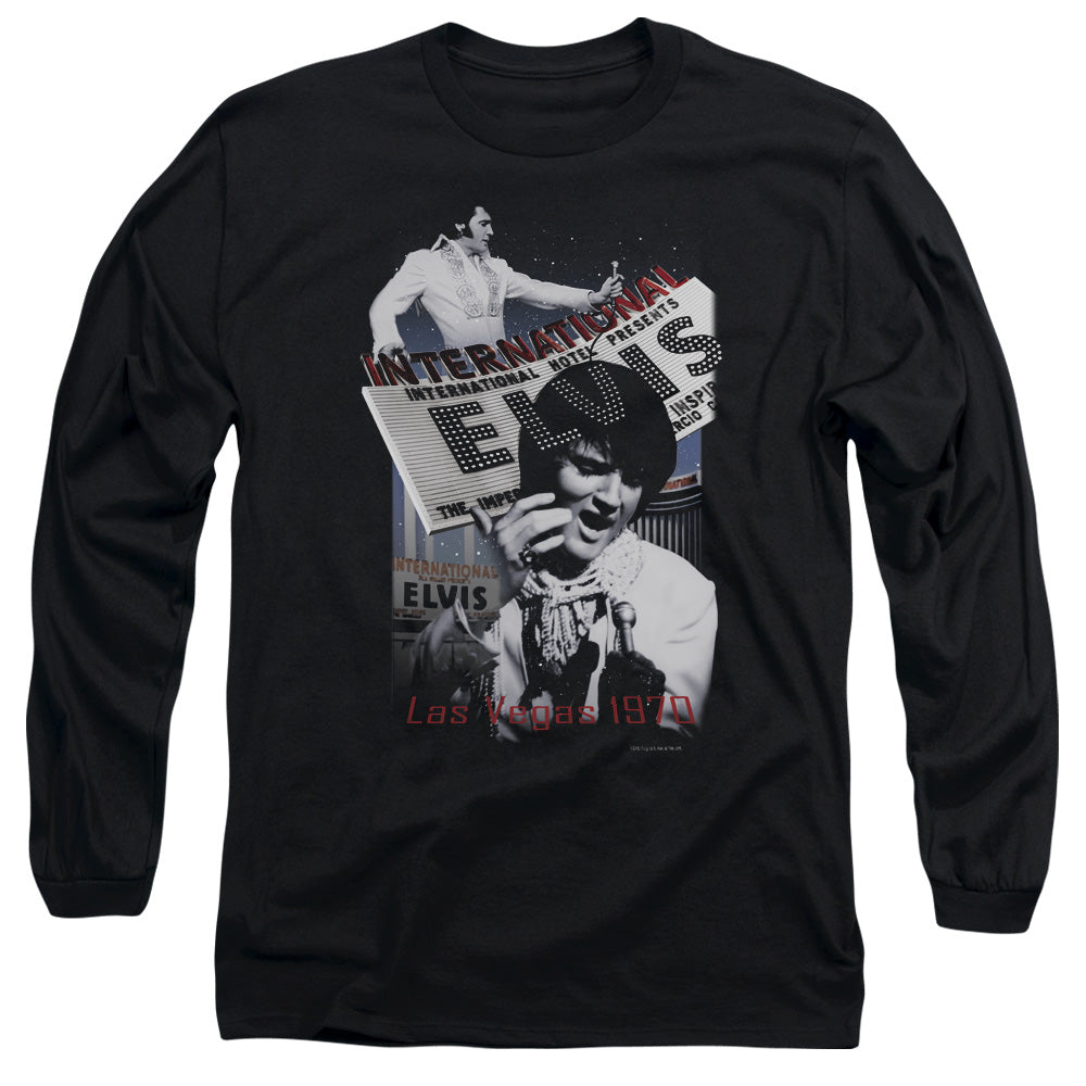 AN OFFCIALLY LICENSED ELVIS PRESLEY INTERNATIONAL HOTEL MEN'S LONG SLEEVE T-SHIRT BLACK