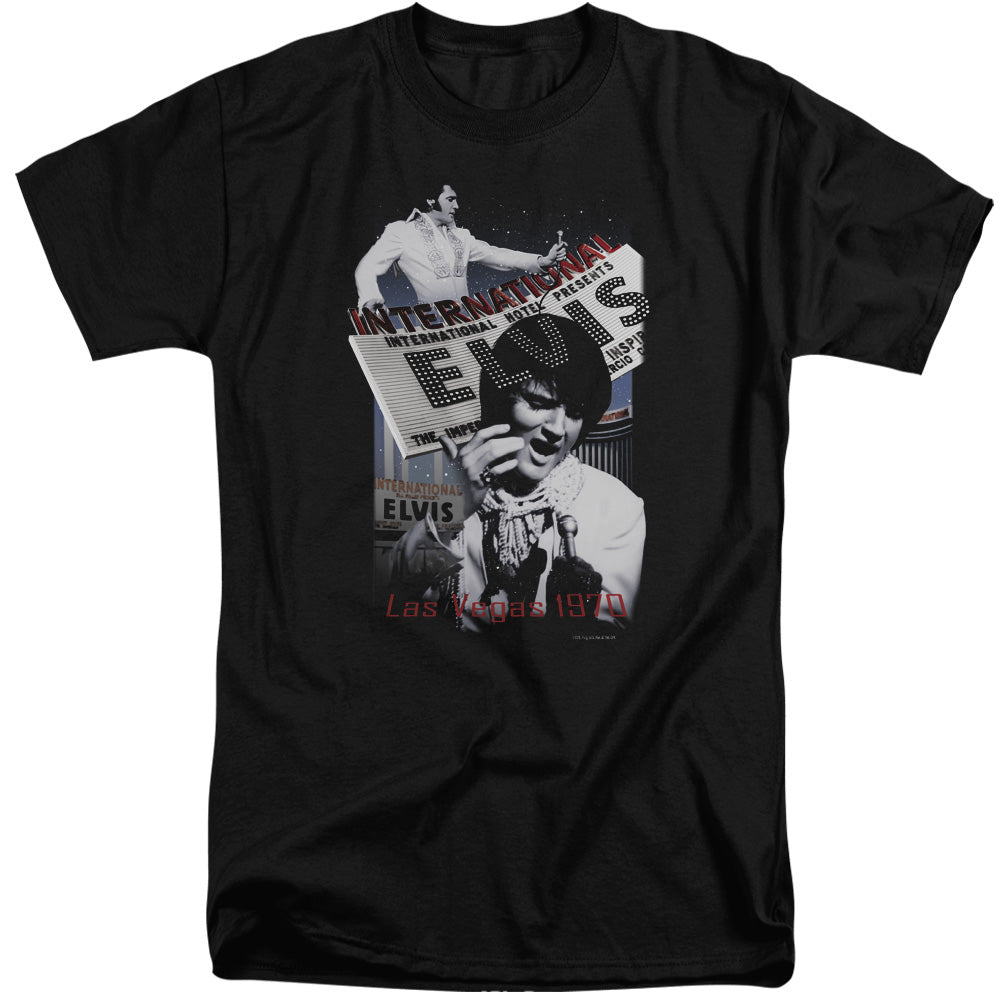 AN OFFCIALLY LICENSED ELVIS PRESLEY INTERNATIONAL HOTEL MEN'S TALL FIT T-SHIRT BLACK