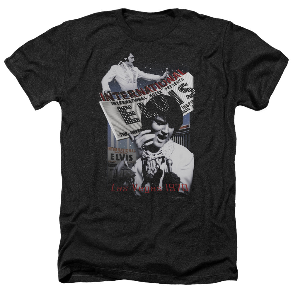 AN OFFCIALLY LICENSED ELVIS PRESLEY INTERNATIONAL HOTEL MEN'S HEATHER T-SHIRT CHARCOAL