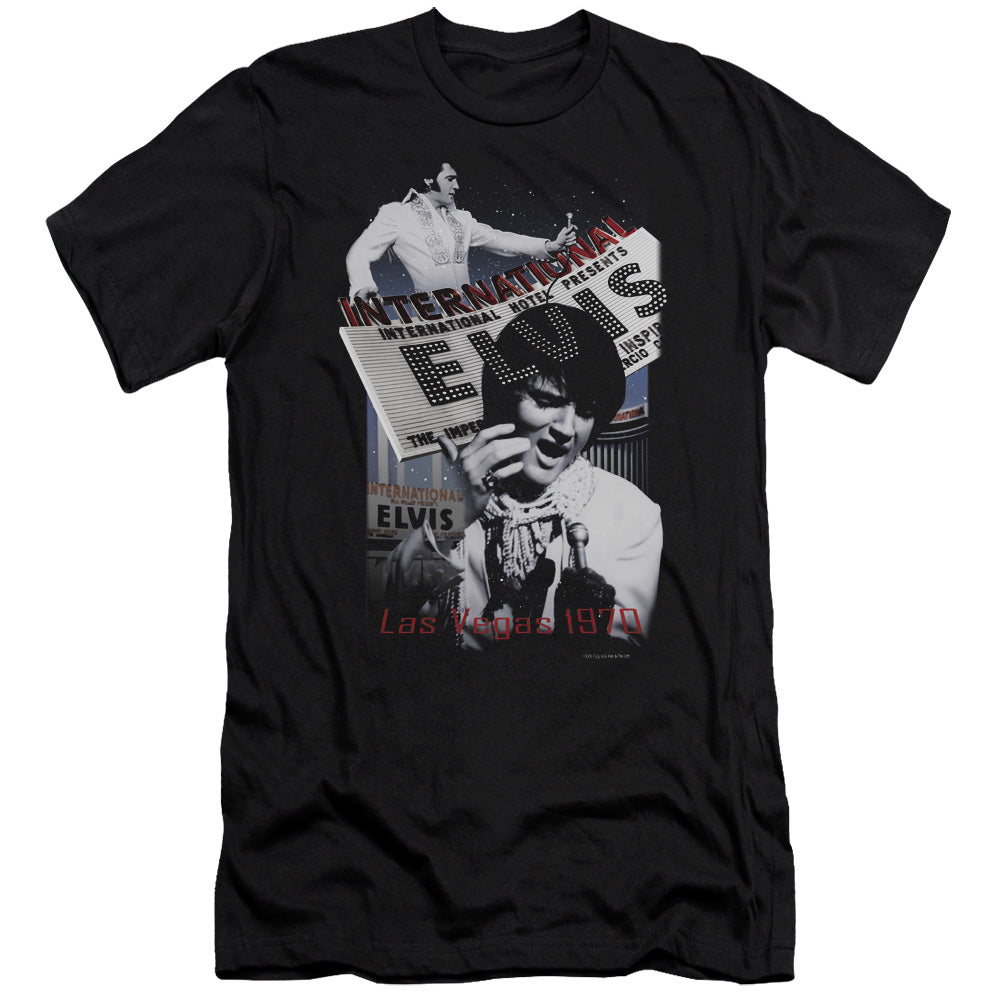 AN OFFCIALLY LICENSED ELVIS PRESLEY INTERNATIONAL HOTEL MEN'S PREMIUM SLIM FIT T-SHIRT BLACK