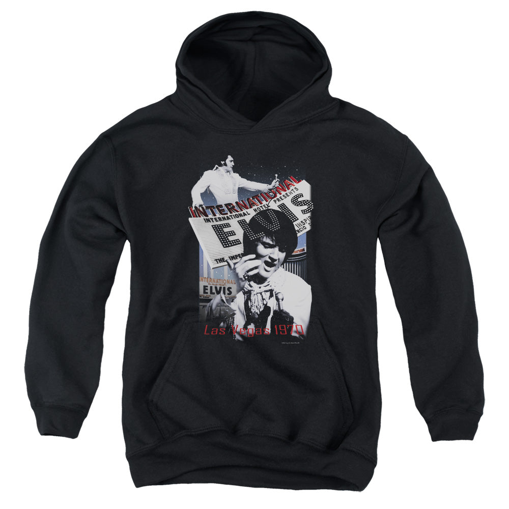 AN OFFCIALLY LICENSED ELVIS PRESLEY INTERNATIONAL HOTEL YOUTH HOODIE BLACK