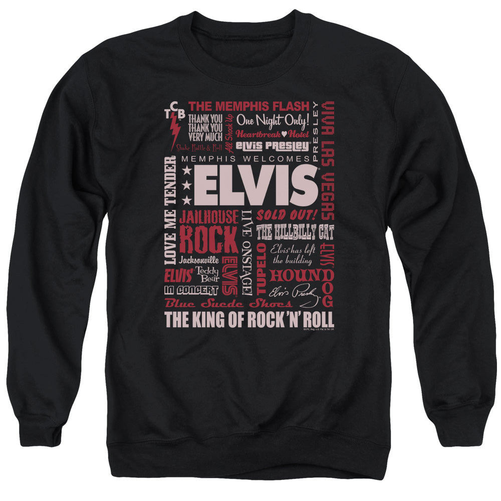 AN OFFCIALLY LICENSED ELVIS PRESLEY WHOLE LOTTA TYPE ADULT UNISEX CREWNECK SWEATSHIRT BLACK