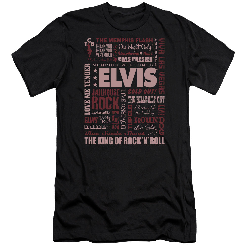 AN OFFCIALLY LICENSED ELVIS PRESLEY WHOLE LOTTA TYPE MEN'S PREMIUM SLIM FIT T-SHIRT BLACK