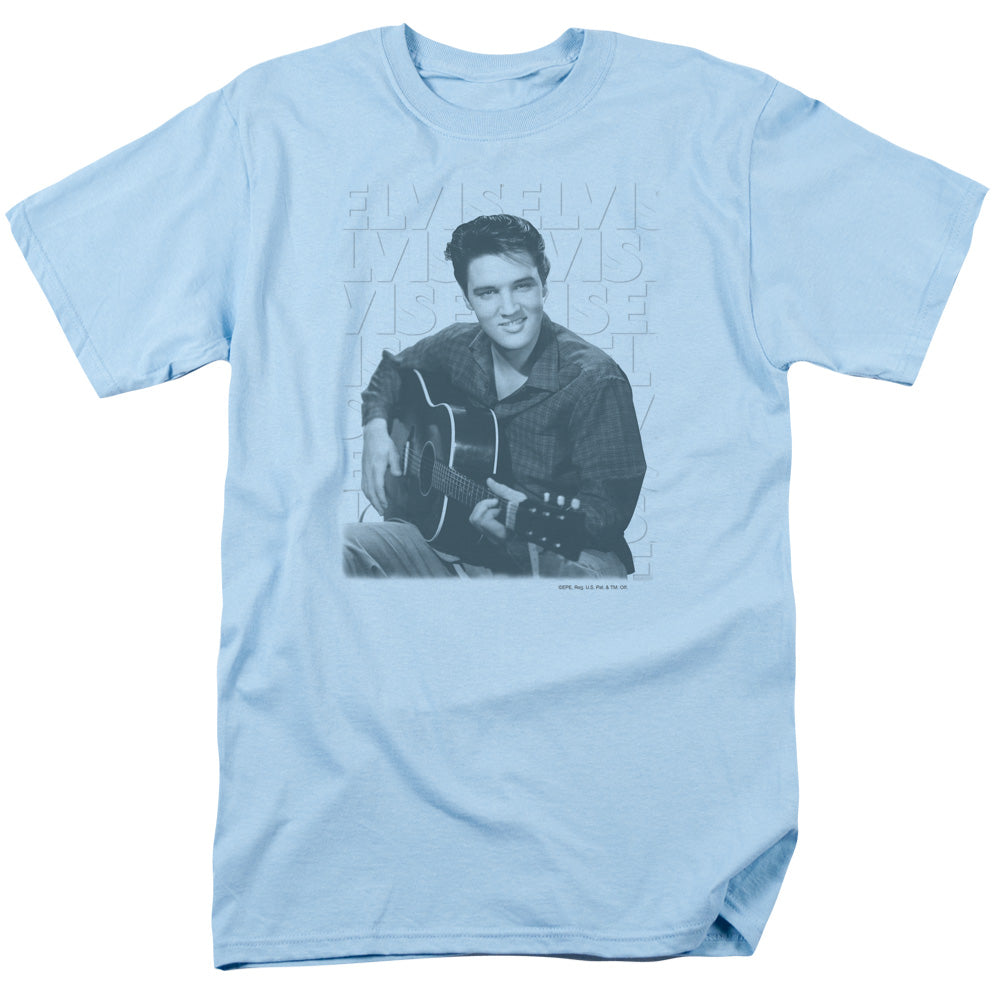 AN OFFCIALLY LICENSED ELVIS PRESLEY REPEAT MEN'S REGULAR FIT T-SHIRT LIGHT BLUE