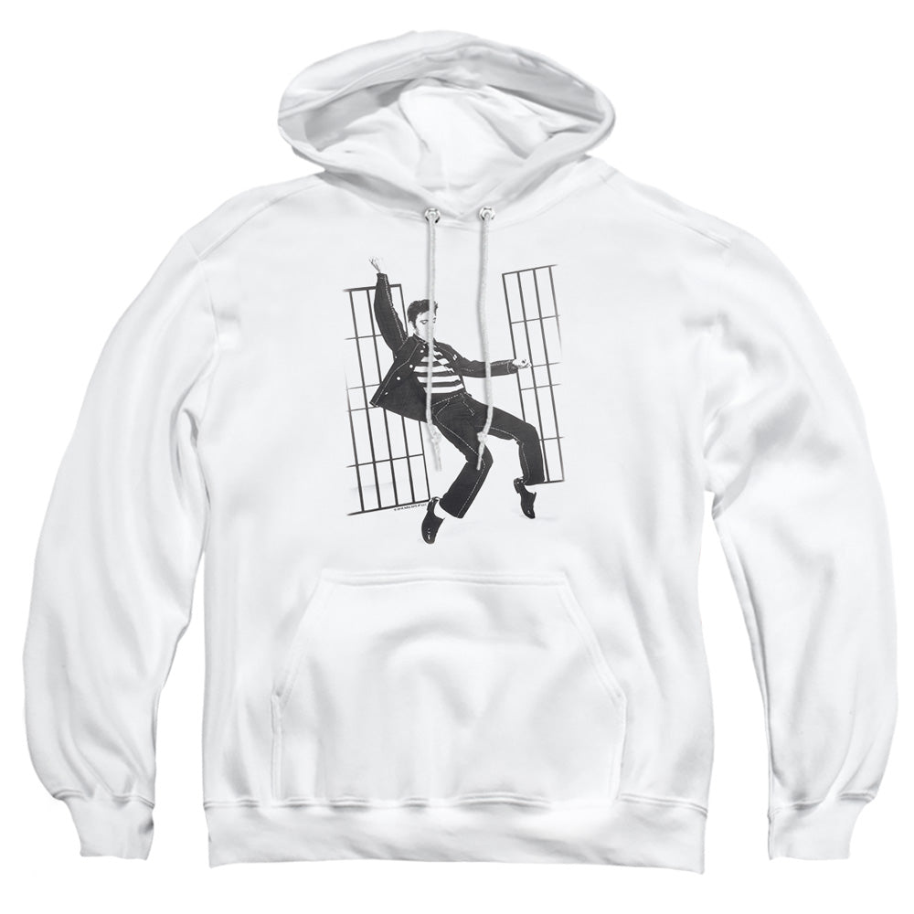 AN OFFCIALLY LICENSED ELVIS PRESLEY JAILHOUSE ROCK ADULT UNISEX PULLOVER HOODIE WHITE