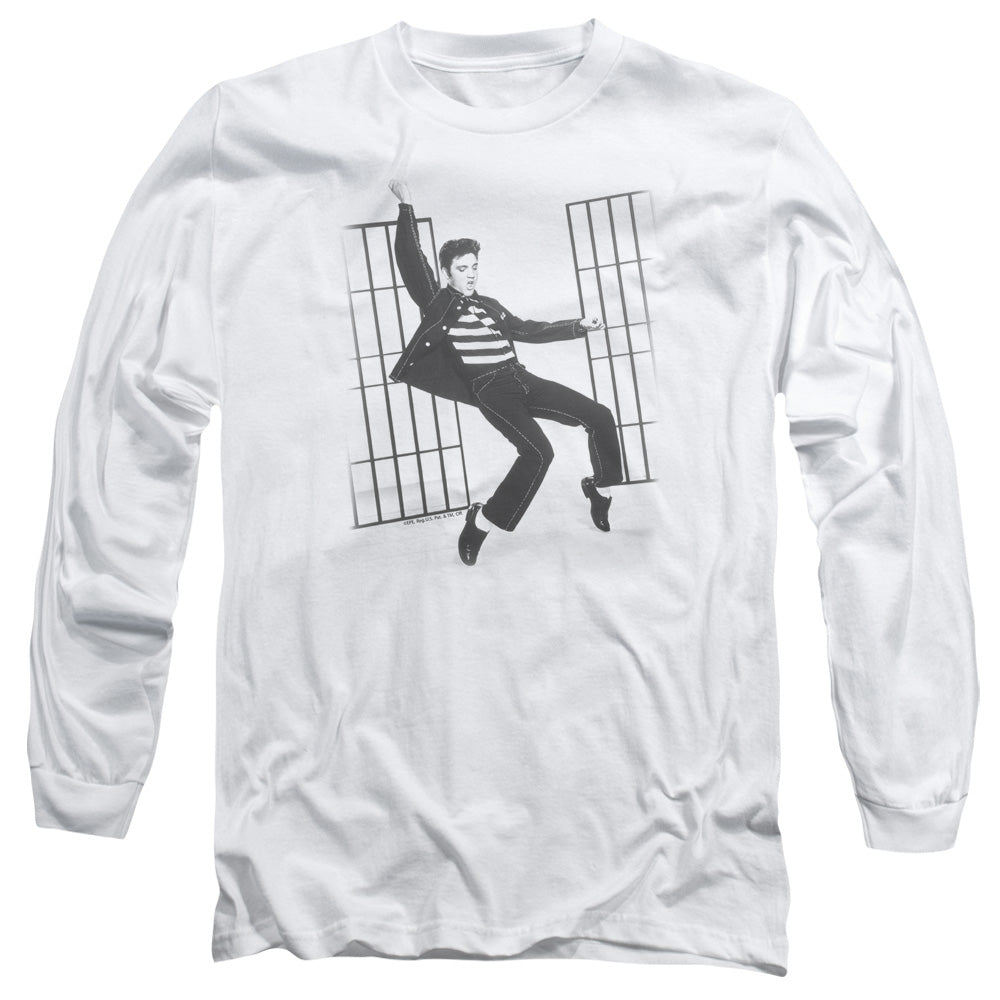 AN OFFCIALLY LICENSED ELVIS PRESLEY JAILHOUSE ROCK MEN'S LONG SLEEVE T-SHIRT WHITE