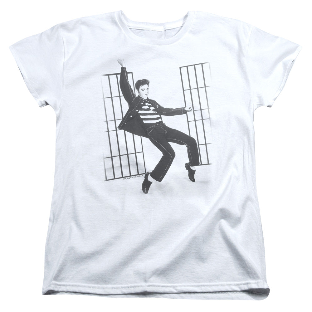 AN OFFCIALLY LICENSED ELVIS PRESLEY JAILHOUSE ROCK WOMEN'S REGULAR FIT T-SHIRT WHITE
