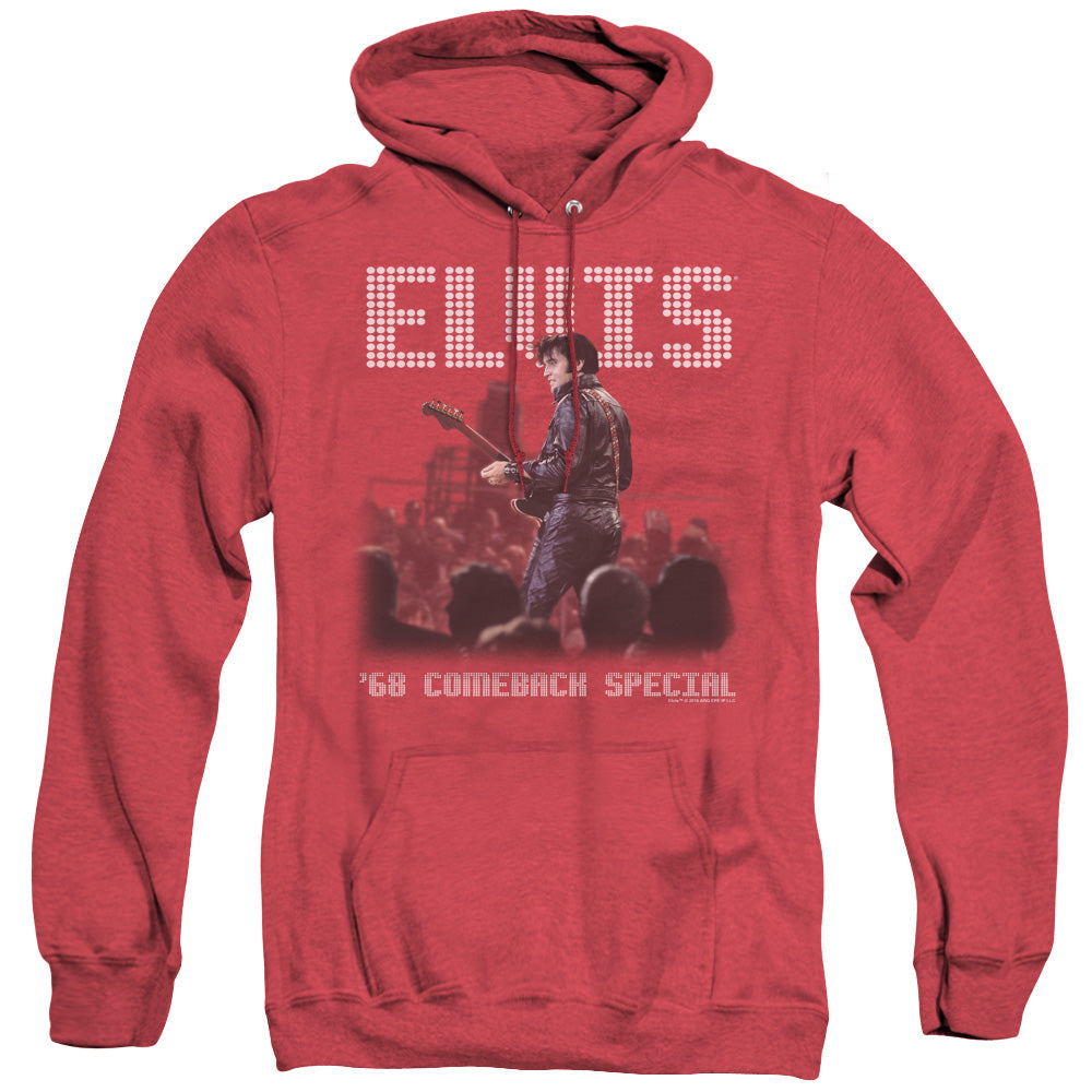 AN OFFCIALLY LICENSED ELVIS PRESLEY RETURN OF THE KING ADULT UNISEX HEATHER PULLOVER HOODIE RED