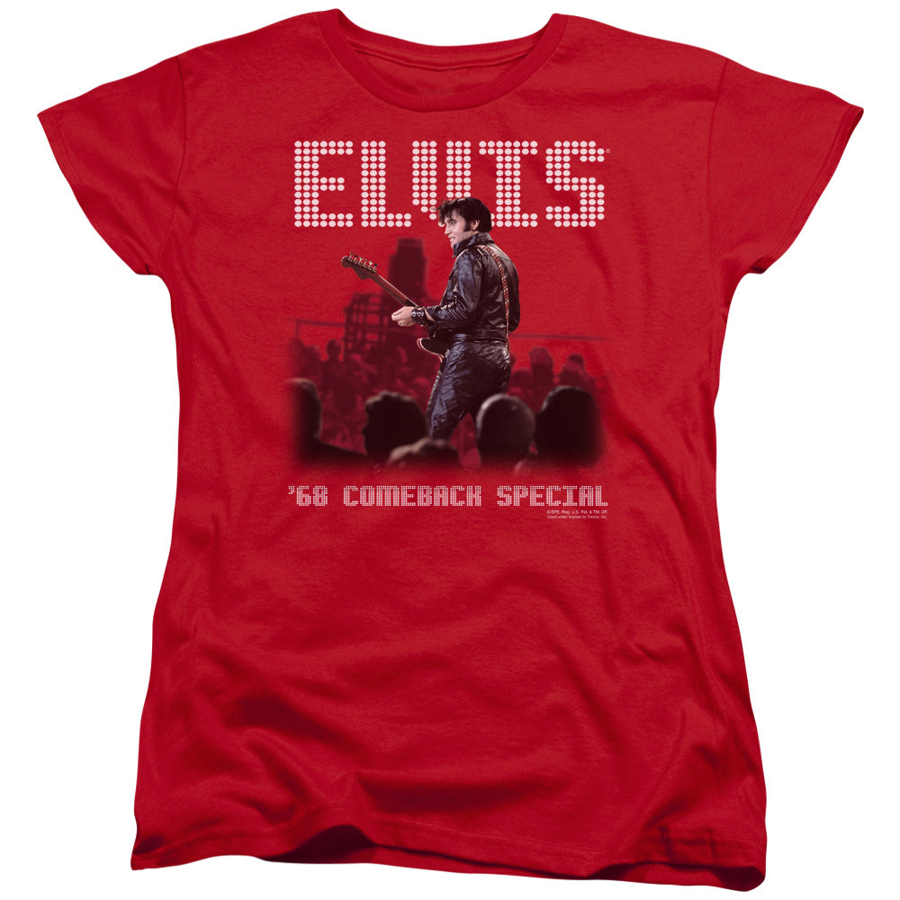 AN OFFCIALLY LICENSED ELVIS PRESLEY RETURN OF THE KING WOMEN'S REGULAR FIT T-SHIRT RED