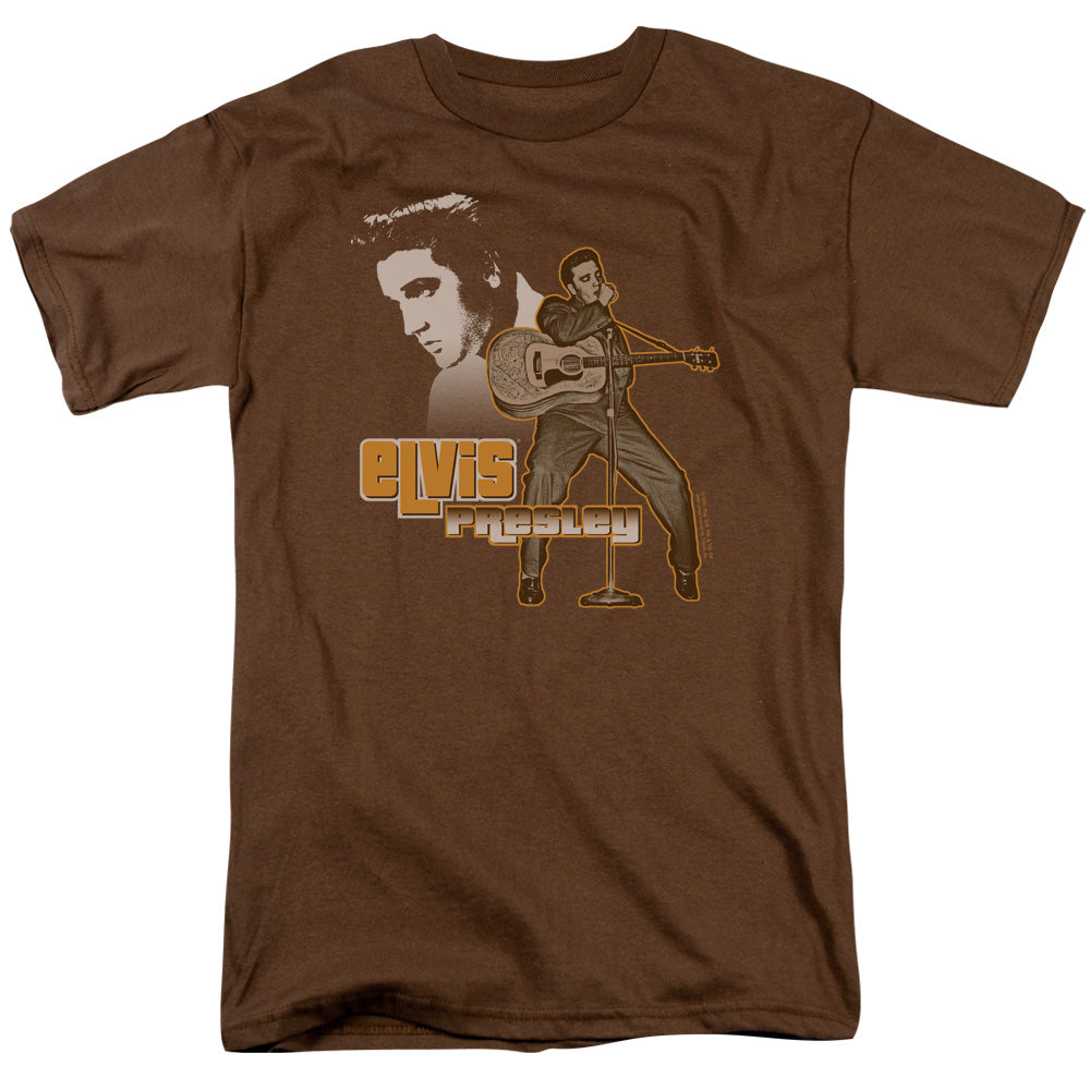 AN OFFCIALLY LICENSED ELVIS PRESLEY THE HILLBILLY CAT MEN'S REGULAR FIT T-SHIRT COFFEE