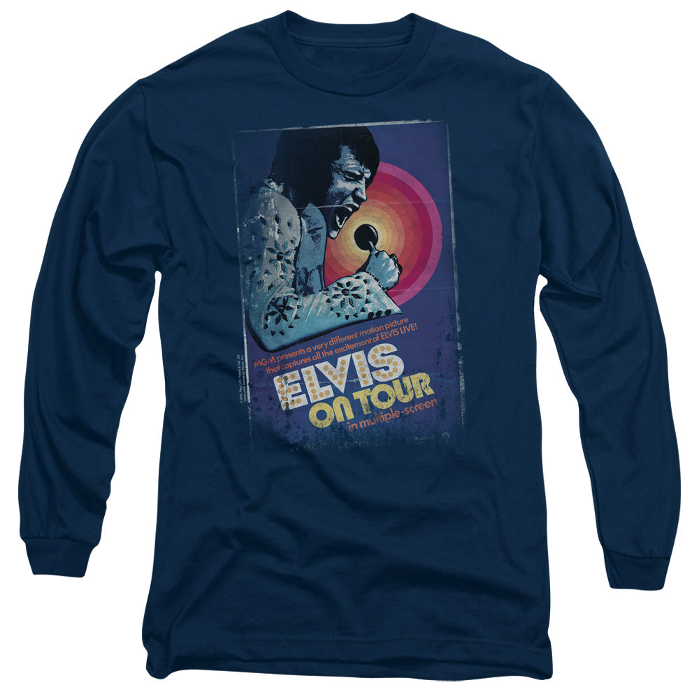 AN OFFCIALLY LICENSED ELVIS PRESLEY ON TOUR POSTER MEN'S LONG SLEEVE T-SHIRT NAVY