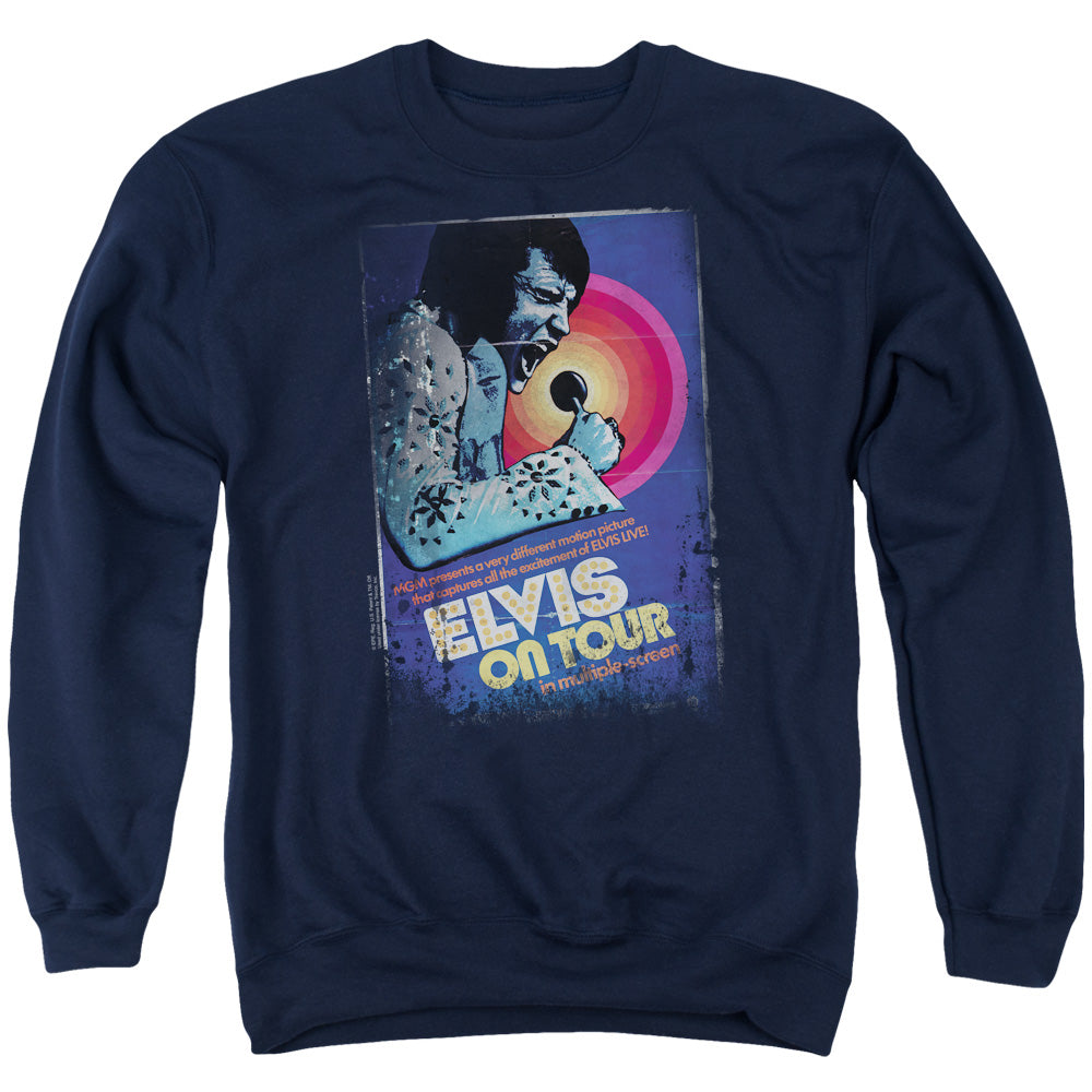 AN OFFCIALLY LICENSED ELVIS PRESLEY ON TOUR POSTER ADULT UNISEX CREWNECK SWEATSHIRT NAVY
