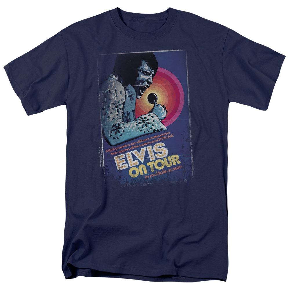 AN OFFCIALLY LICENSED ELVIS PRESLEY ON TOUR POSTER MEN'S REGULAR FIT T-SHIRT NAVY