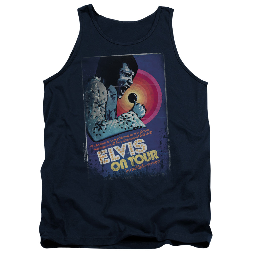 AN OFFCIALLY LICENSED ELVIS PRESLEY ON TOUR POSTER ADULT UNISEX TANK TOP NAVY