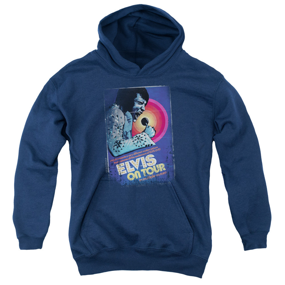 AN OFFCIALLY LICENSED ELVIS PRESLEY ON TOUR POSTER YOUTH HOODIE NAVY