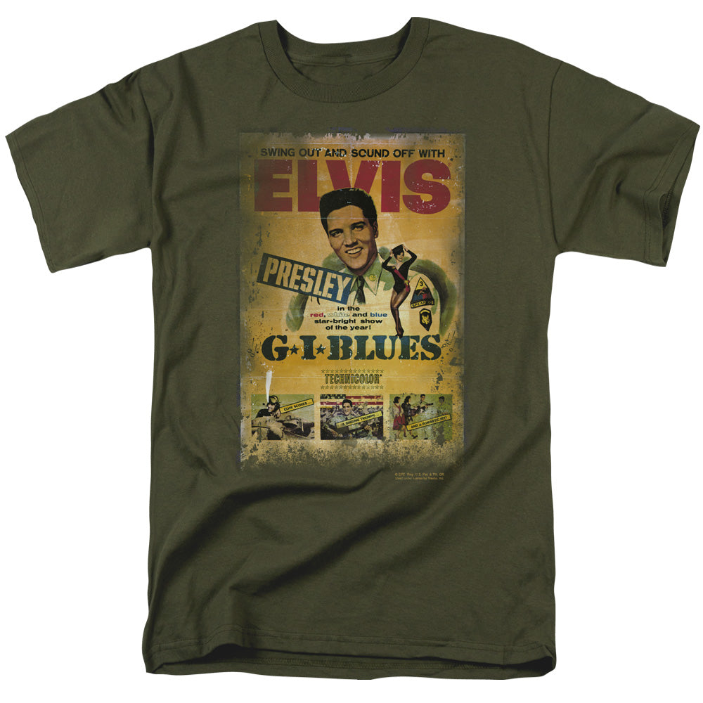 AN OFFCIALLY LICENSED ELVIS PRESLEY GI BLUES POSTER MEN'S REGULAR FIT T-SHIRT MILITARY GREEN