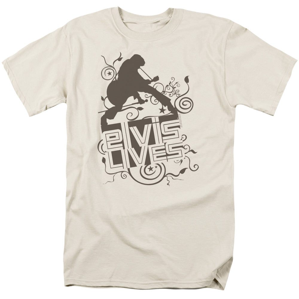 AN OFFCIALLY LICENSED ELVIS PRESLEY ELVIS LIVES MEN'S REGULAR FIT T-SHIRT CREAM