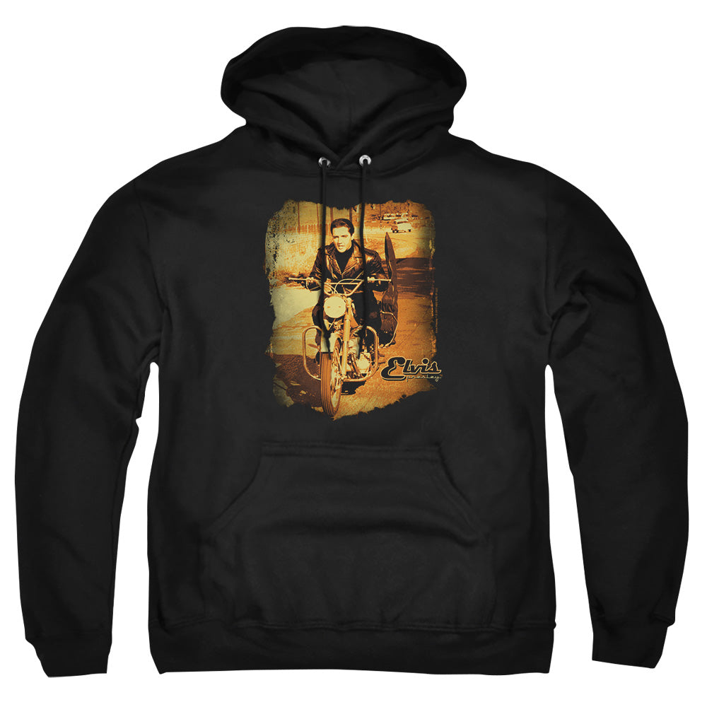 AN OFFCIALLY LICENSED ELVIS PRESLEY HIT THE ROAD ADULT UNISEX PULLOVER HOODIE BLACK