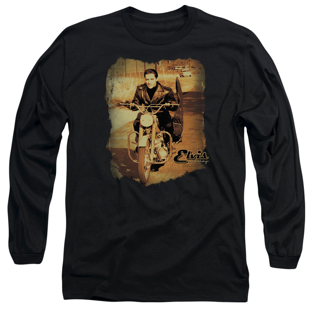 AN OFFCIALLY LICENSED ELVIS PRESLEY HIT THE ROAD MEN'S LONG SLEEVE T-SHIRT BLACK