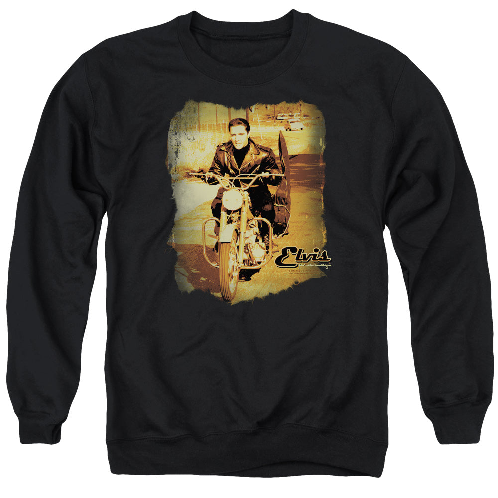 AN OFFCIALLY LICENSED ELVIS PRESLEY HIT THE ROAD ADULT UNISEX CREWNECK SWEATSHIRT BLACK