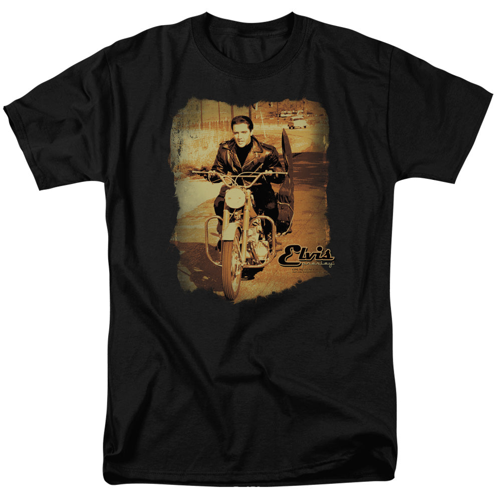 AN OFFCIALLY LICENSED ELVIS PRESLEY HIT THE ROAD MEN'S REGULAR FIT T-SHIRT BLACK