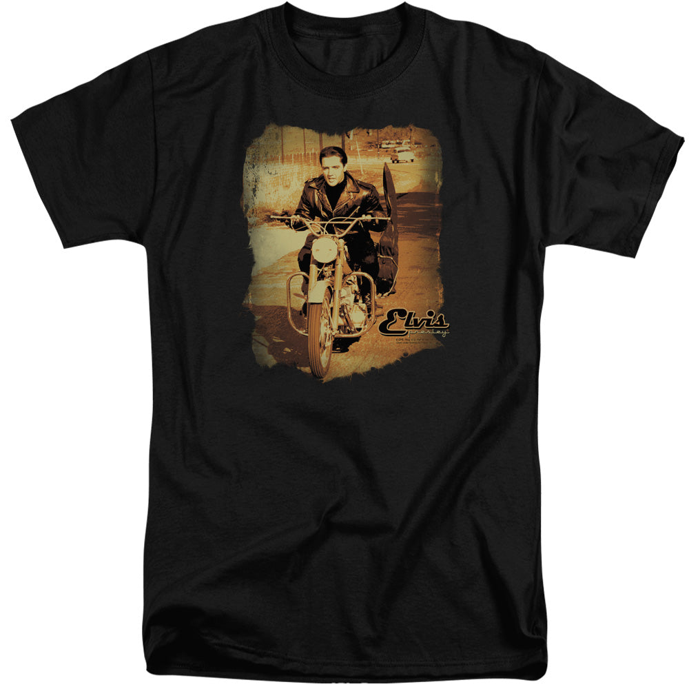 AN OFFCIALLY LICENSED ELVIS PRESLEY HIT THE ROAD MEN'S TALL FIT T-SHIRT BLACK