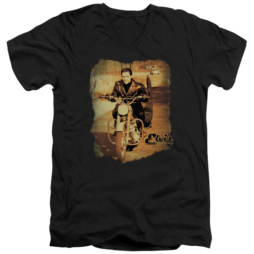 AN OFFCIALLY LICENSED ELVIS PRESLEY HIT THE ROAD MEN'S V-NECK T-SHIRT BLACK