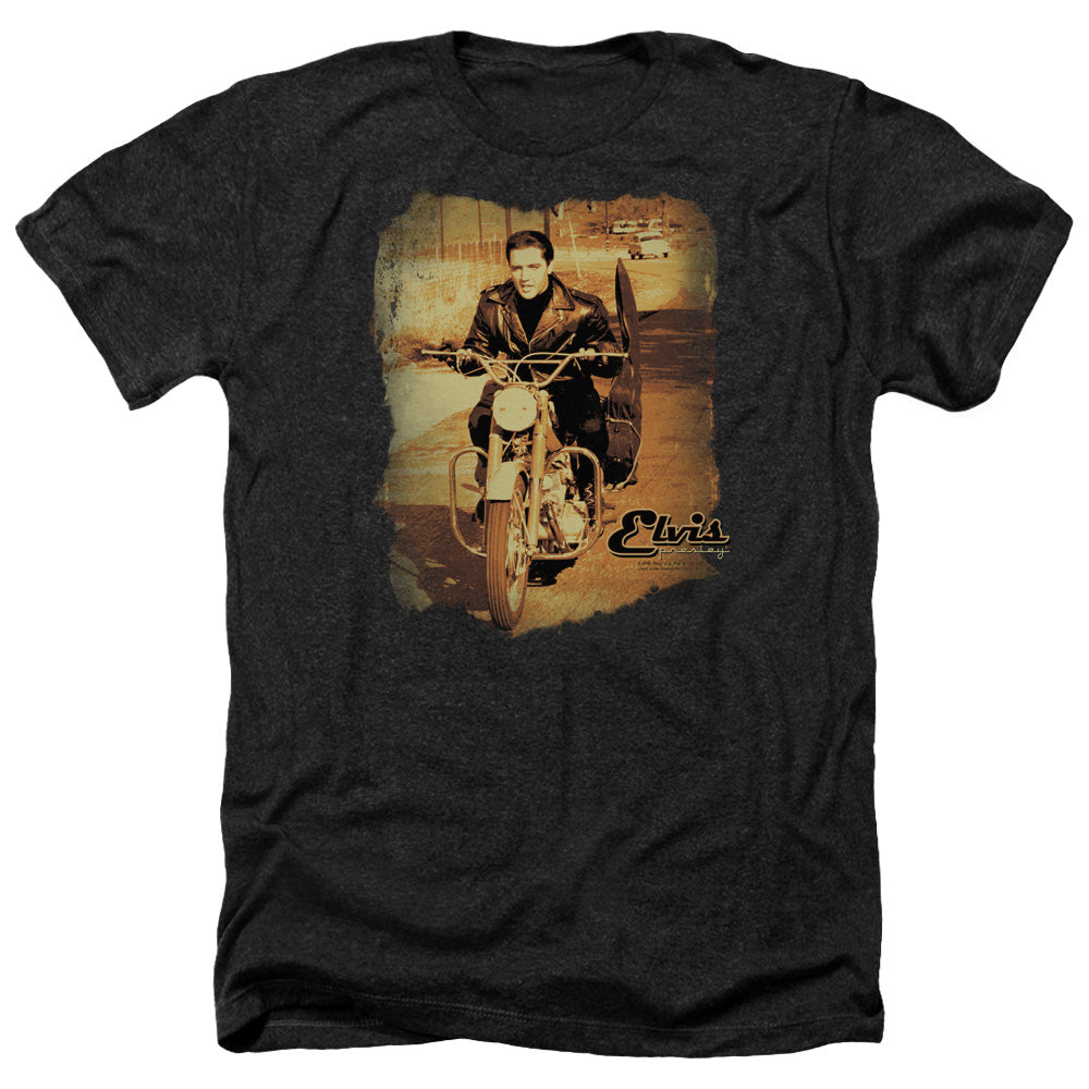 AN OFFCIALLY LICENSED ELVIS PRESLEY HIT THE ROAD MEN'S HEATHER T-SHIRT CHARCOAL