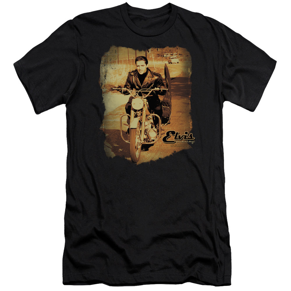 AN OFFCIALLY LICENSED ELVIS PRESLEY HIT THE ROAD MEN'S PREMIUM SLIM FIT T-SHIRT BLACK