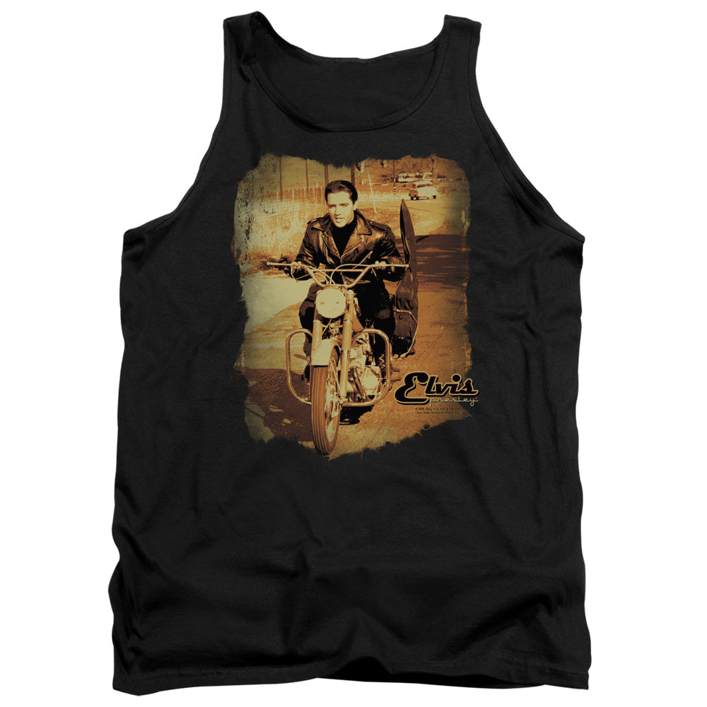 AN OFFCIALLY LICENSED ELVIS PRESLEY HIT THE ROAD ADULT UNISEX TANK TOP BLACK