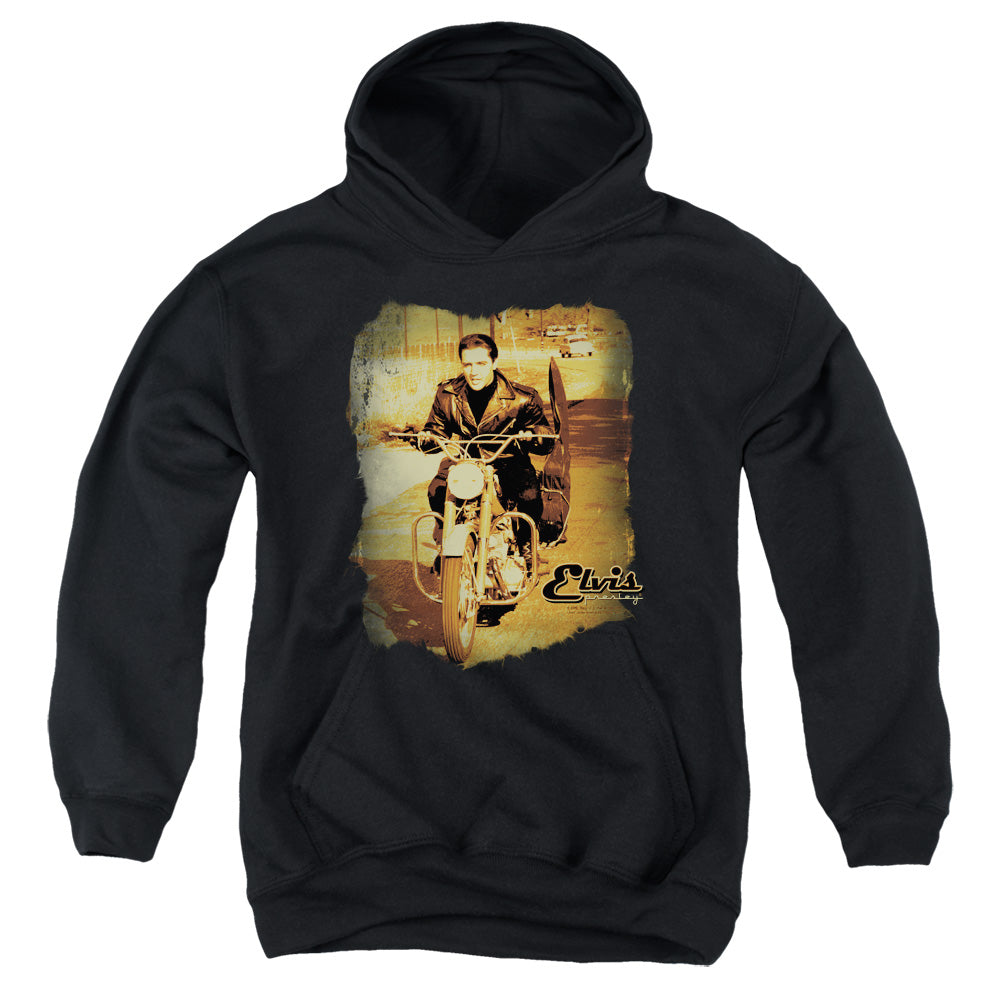 AN OFFCIALLY LICENSED ELVIS PRESLEY HIT THE ROAD YOUTH HOODIE BLACK