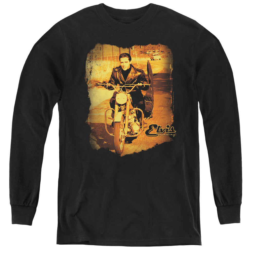 AN OFFCIALLY LICENSED ELVIS PRESLEY HIT THE ROAD YOUTH LONG SLEEVE T-SHIRT BLACK