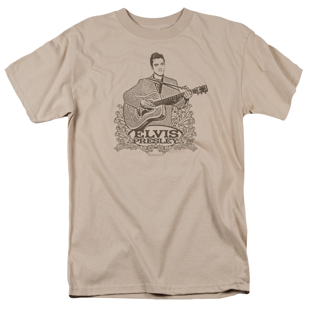 AN OFFCIALLY LICENSED ELVIS PRESLEY LAURELS MEN'S REGULAR FIT T-SHIRT SAND
