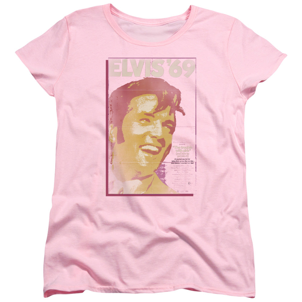 AN OFFCIALLY LICENSED ELVIS PRESLEY TROUBLE WITH GIRLS WOMEN'S REGULAR FIT T-SHIRT PINK