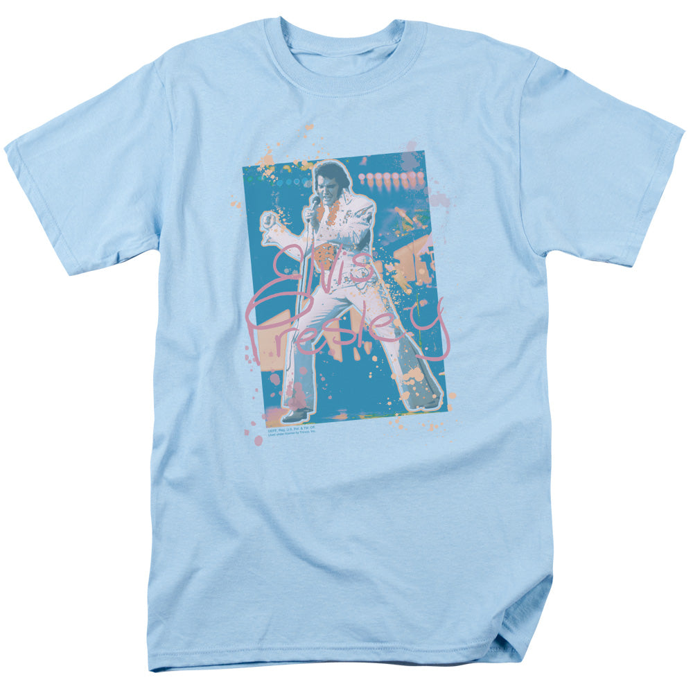 AN OFFCIALLY LICENSED ELVIS PRESLEY SPLATTER HAWAII MEN'S REGULAR FIT T-SHIRT CAROLINA BLUE