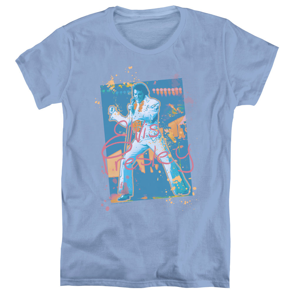 AN OFFCIALLY LICENSED ELVIS PRESLEY SPLATTER HAWAII WOMEN'S REGULAR FIT T-SHIRT CAROLINA BLUE