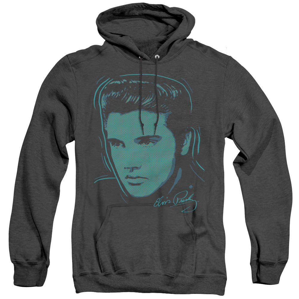 AN OFFCIALLY LICENSED ELVIS PRESLEY YOUNG DOTS ADULT UNISEX HEATHER PULLOVER HOODIE BLACK