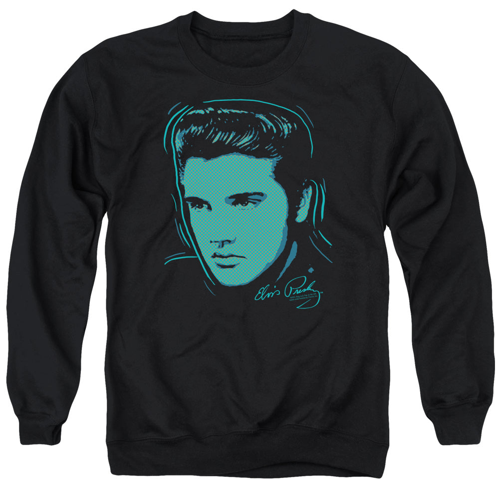 AN OFFCIALLY LICENSED ELVIS PRESLEY YOUNG DOTS ADULT UNISEX CREWNECK SWEATSHIRT BLACK