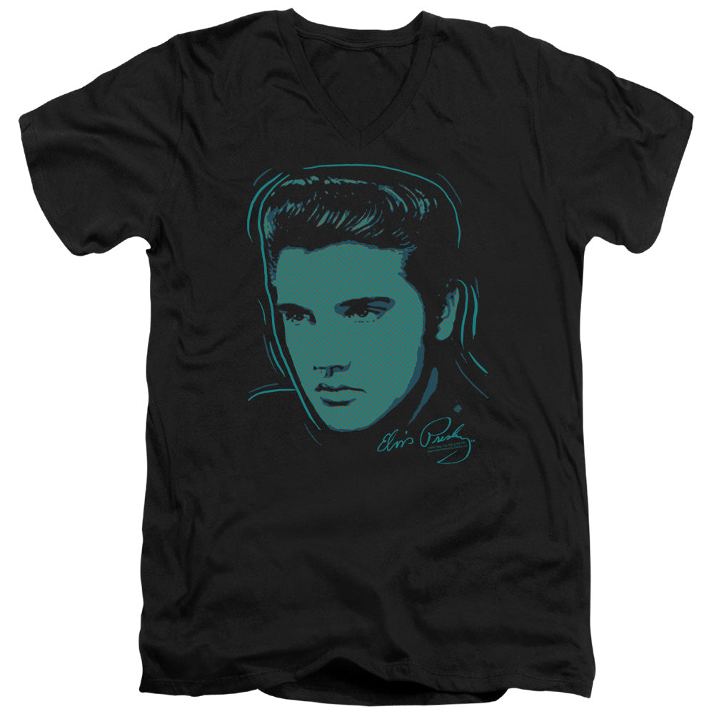AN OFFCIALLY LICENSED ELVIS PRESLEY YOUNG DOTS MEN'S V-NECK T-SHIRT BLACK