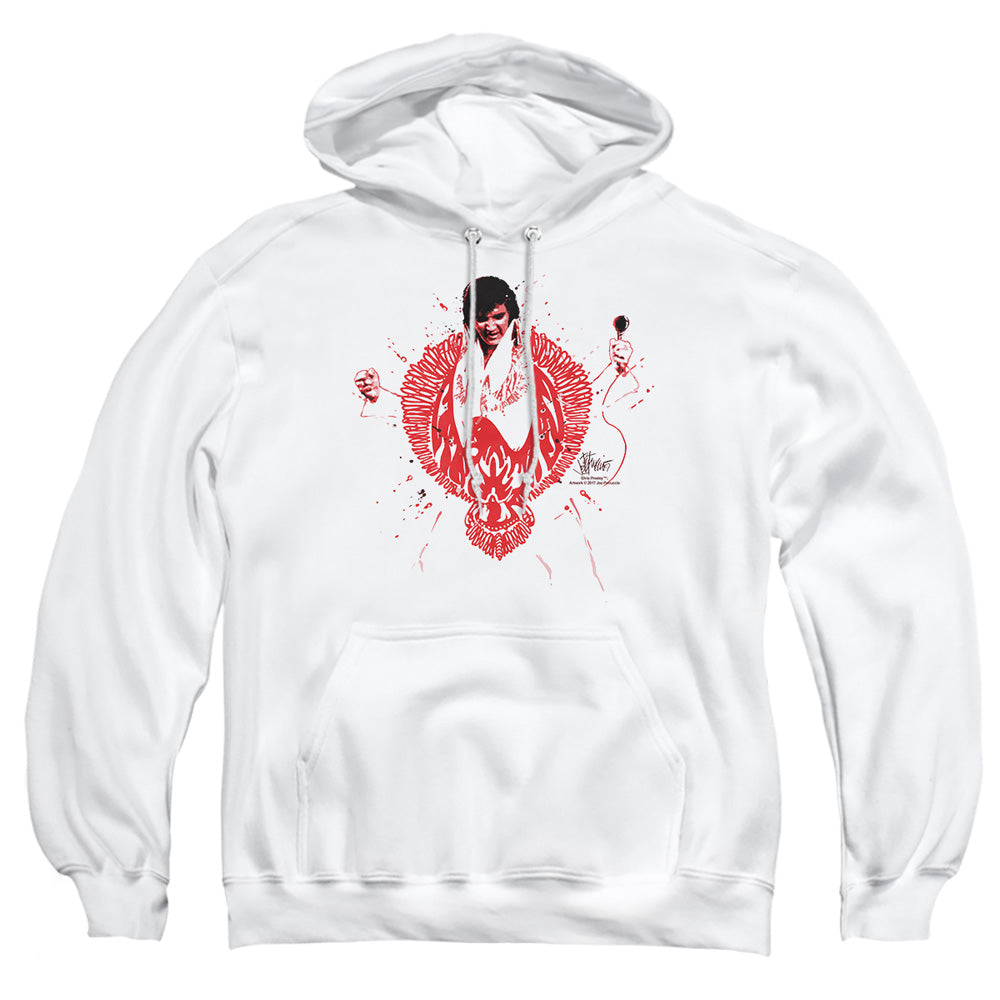 AN OFFCIALLY LICENSED ELVIS PRESLEY RED PHEONIX ADULT UNISEX PULLOVER HOODIE WHITE