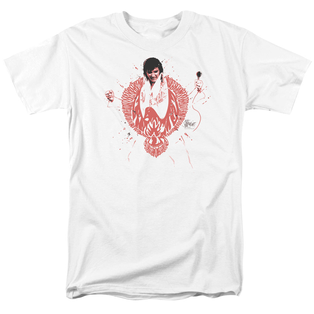 AN OFFCIALLY LICENSED ELVIS PRESLEY RED PHEONIX MEN'S REGULAR FIT T-SHIRT WHITE
