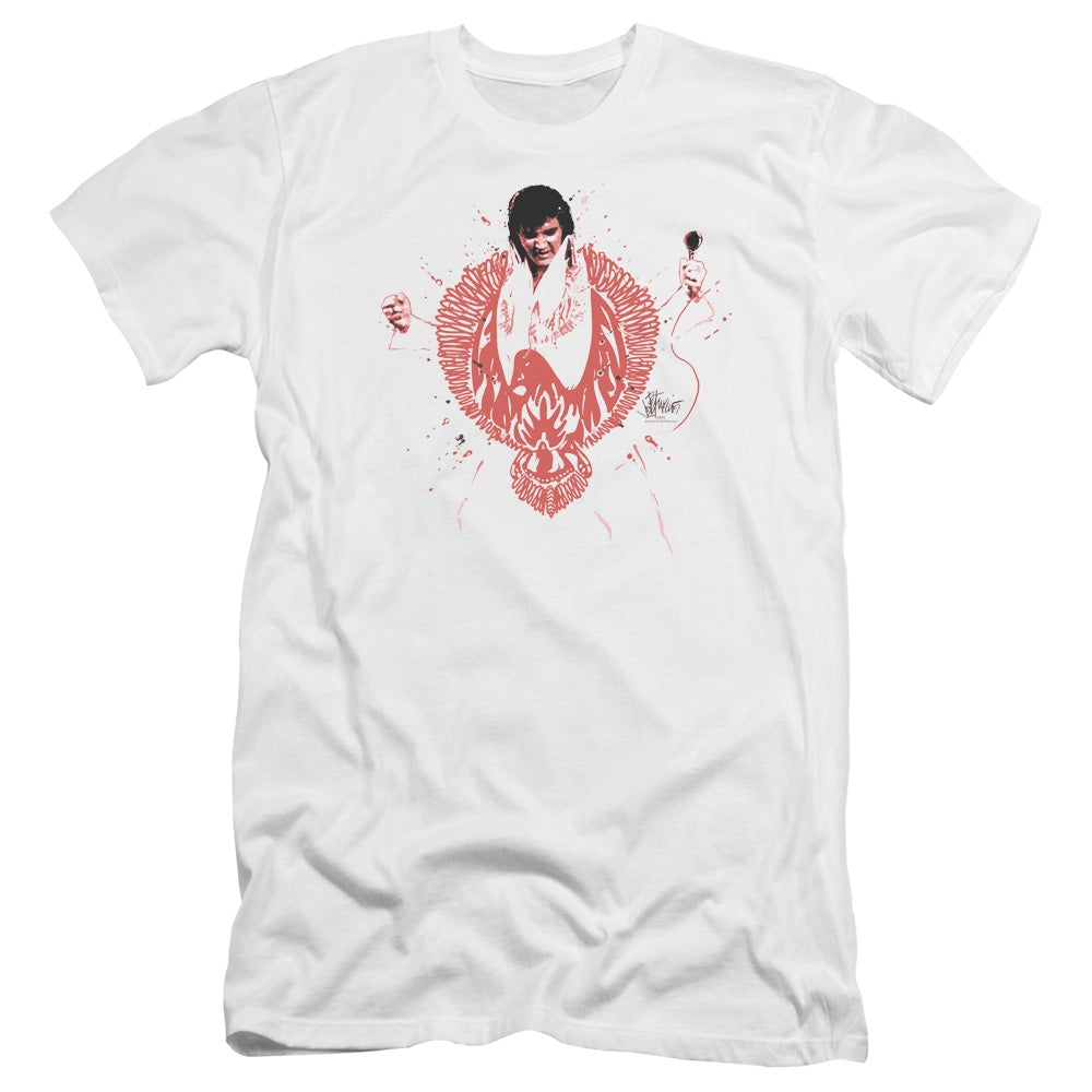 AN OFFCIALLY LICENSED ELVIS PRESLEY RED PHEONIX MEN'S PREMIUM SLIM FIT T-SHIRT WHITE