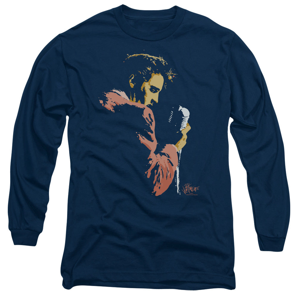 AN OFFCIALLY LICENSED ELVIS PRESLEY EARLY ELVIS MEN'S LONG SLEEVE T-SHIRT NAVY