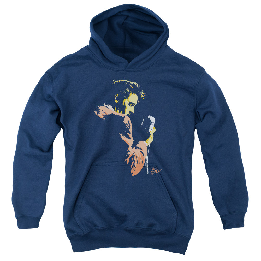 AN OFFCIALLY LICENSED ELVIS PRESLEY EARLY ELVIS YOUTH HOODIE NAVY