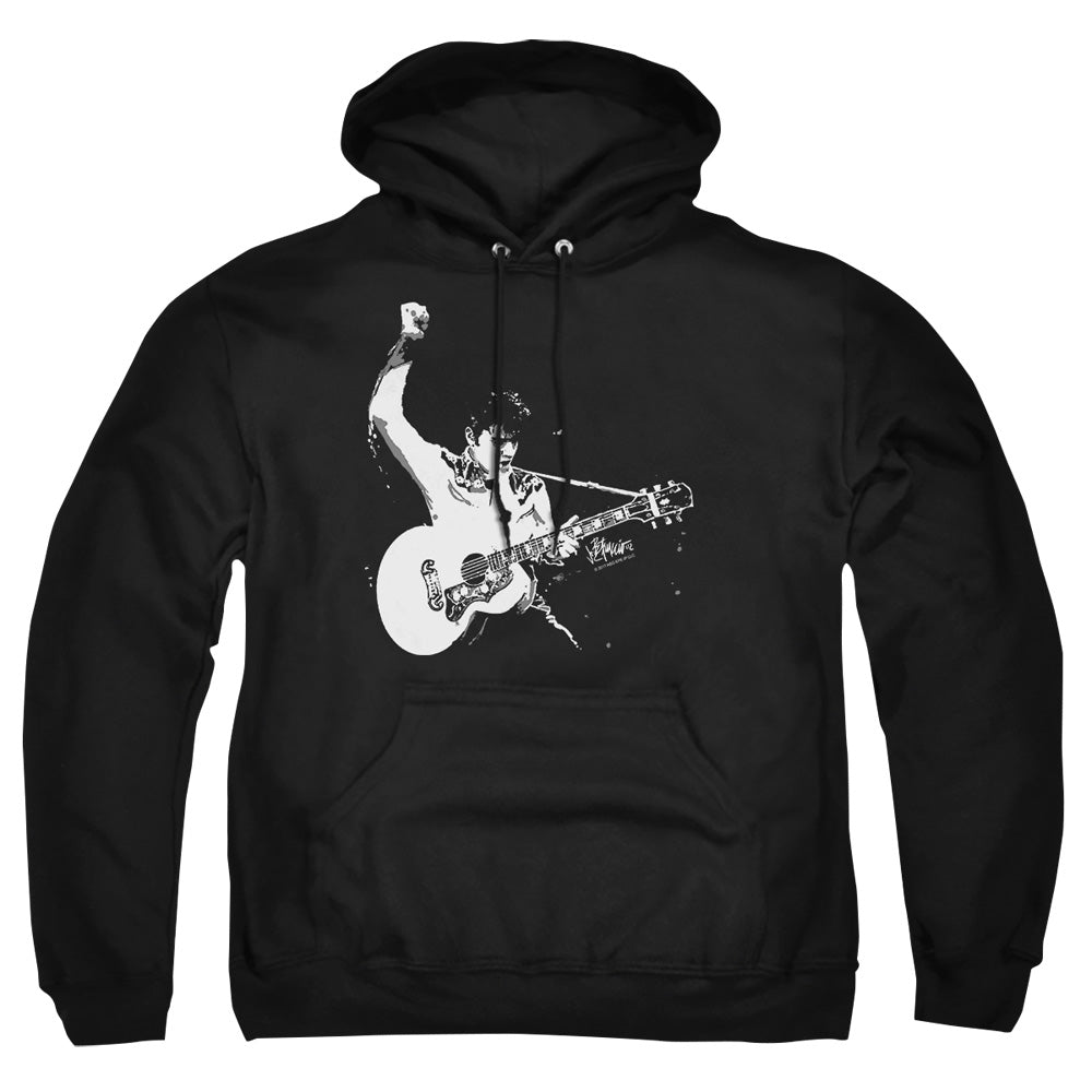AN OFFCIALLY LICENSED ELVIS PRESLEY BLACK&WHITE GUITARMAN ADULT UNISEX PULLOVER HOODIE BLACK