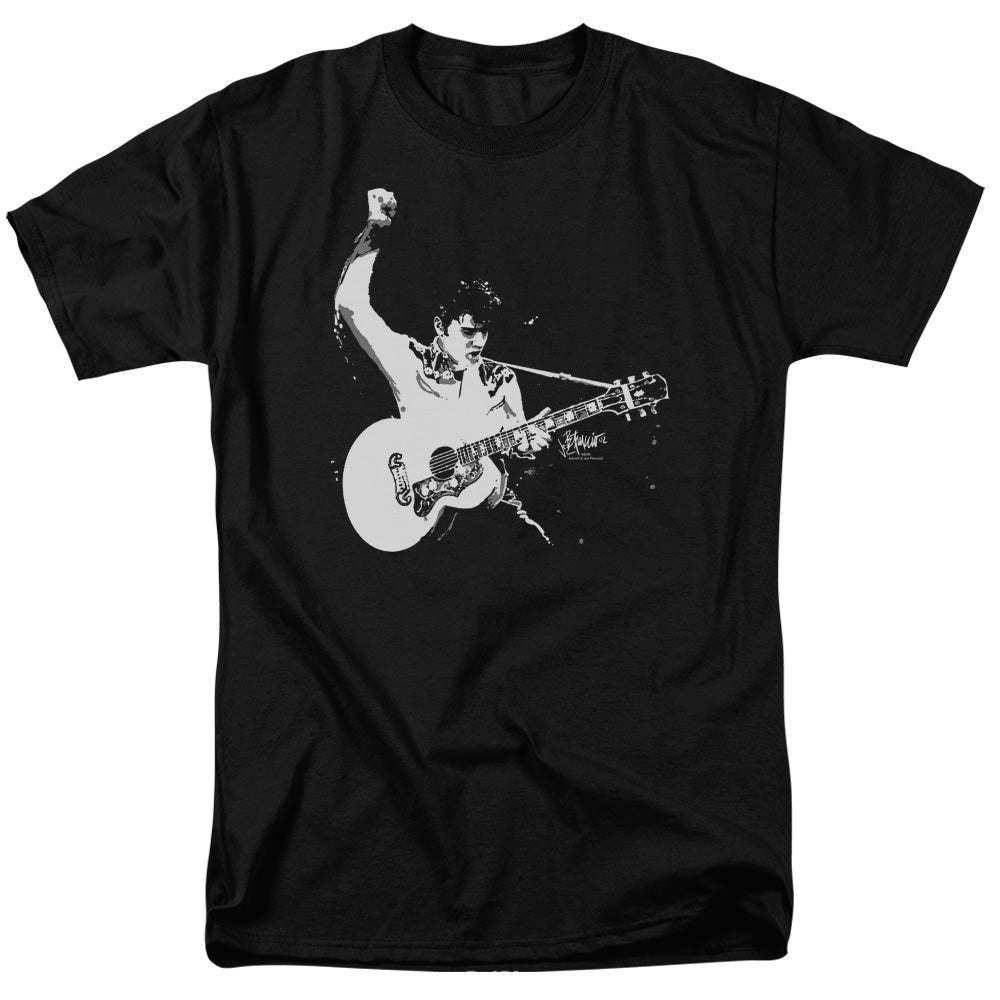 AN OFFCIALLY LICENSED ELVIS PRESLEY BLACK&WHITE GUITARMAN MEN'S REGULAR FIT T-SHIRT BLACK