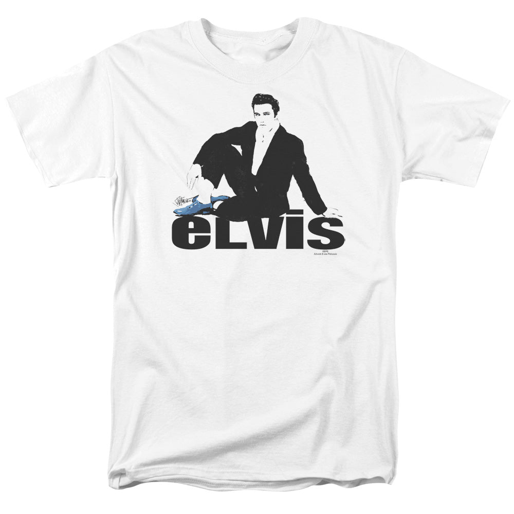AN OFFCIALLY LICENSED ELVIS PRESLEY BLUE SUEDE MEN'S REGULAR FIT T-SHIRT WHITE