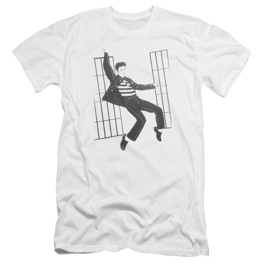 AN OFFCIALLY LICENSED ELVIS PRESLEY BLUE SUEDE MEN'S PREMIUM SLIM FIT T-SHIRT WHITE