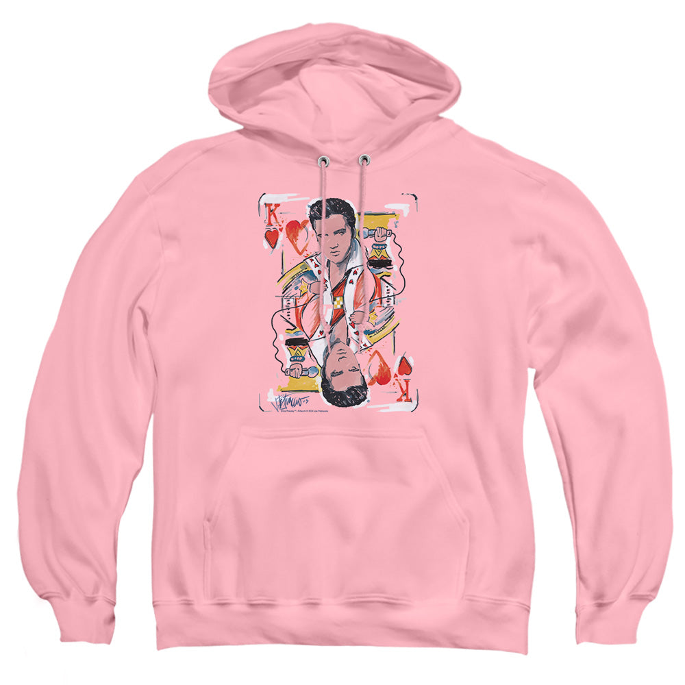 AN OFFCIALLY LICENSED ELVIS PRESLEY KING OF HEARTS ADULT UNISEX PULLOVER HOODIE PINK