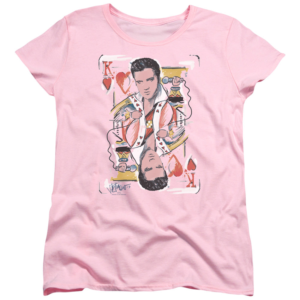 AN OFFCIALLY LICENSED ELVIS PRESLEY KING OF HEARTS WOMEN'S REGULAR FIT T-SHIRT PINK